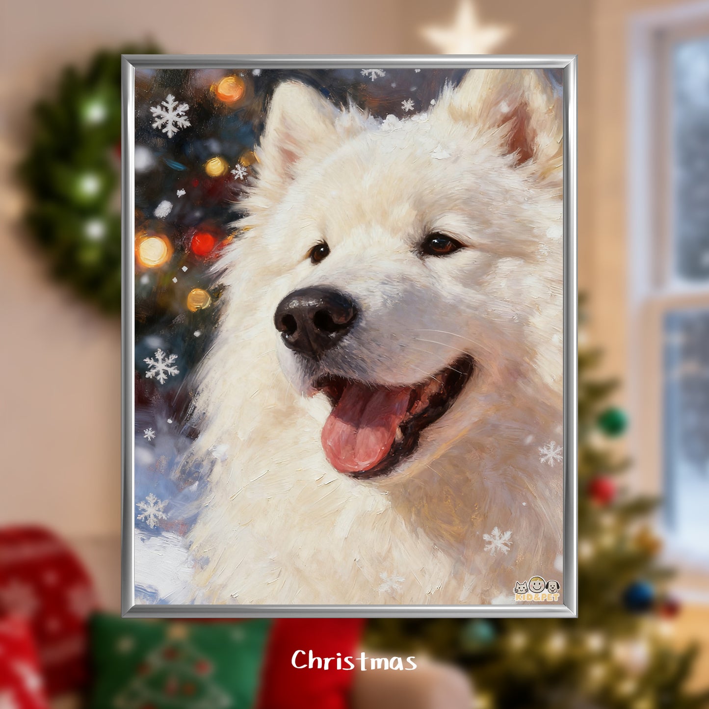 Christmas Art Print - Santa Hat Dog Holiday Decor - Festive Wall Painting - Golden Retriever